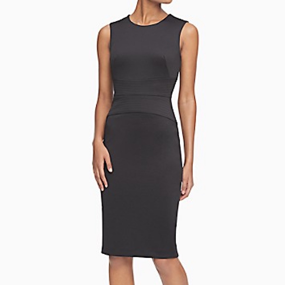 Calvin Klein Solid Cinch Waist Sleeveless Sheath Dress - Size 6